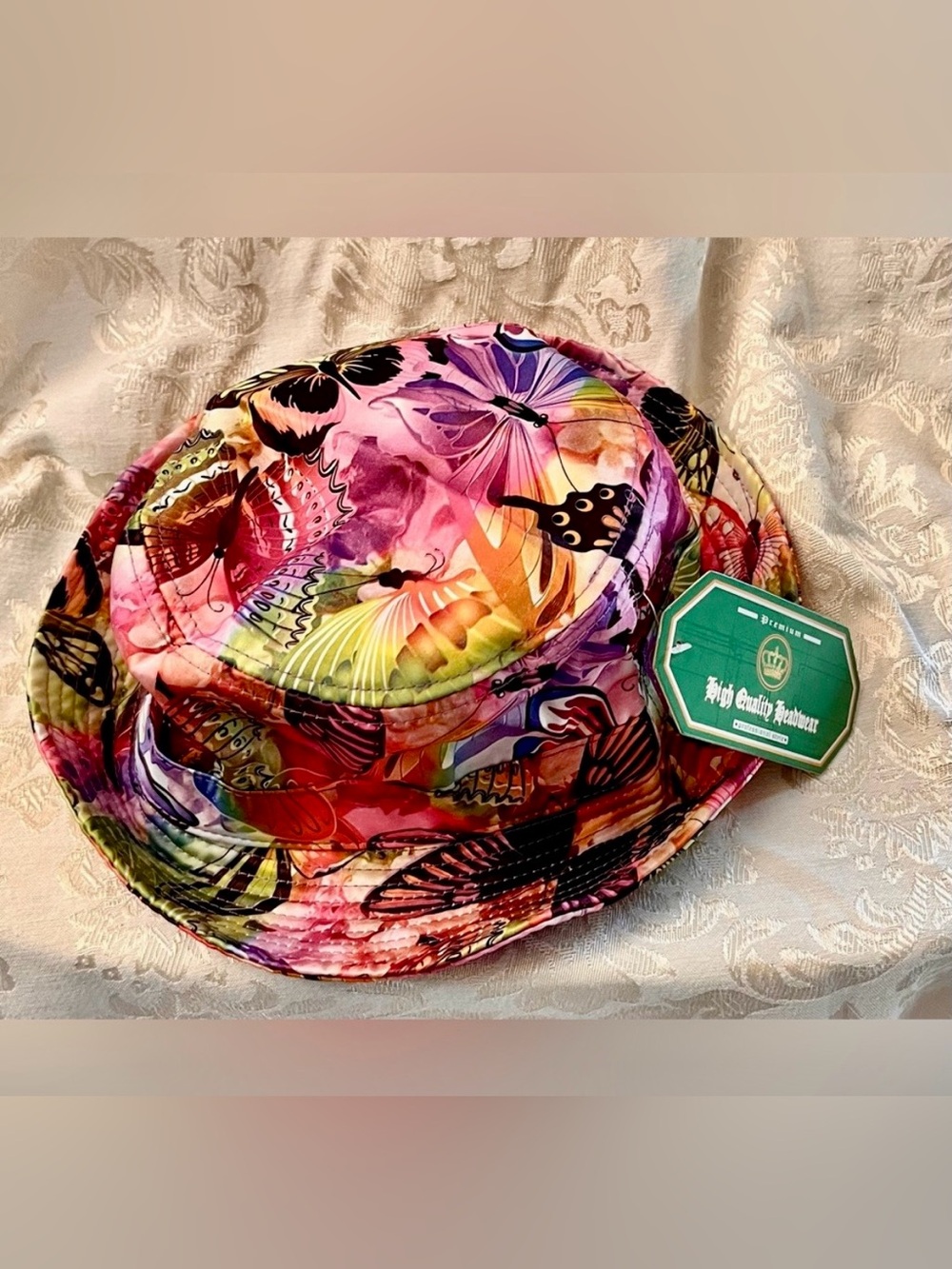 Crown Hat Co Botanical Butterfly Bucket Hat 100% Cotton Floral NWT Psalm 23 Sun
